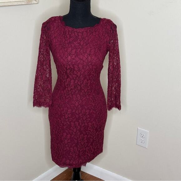 Diane Von Furstenberg Dresses & Skirts - Diane Von Furstenberg Lace Sheath Dress Wine Size 2/XS